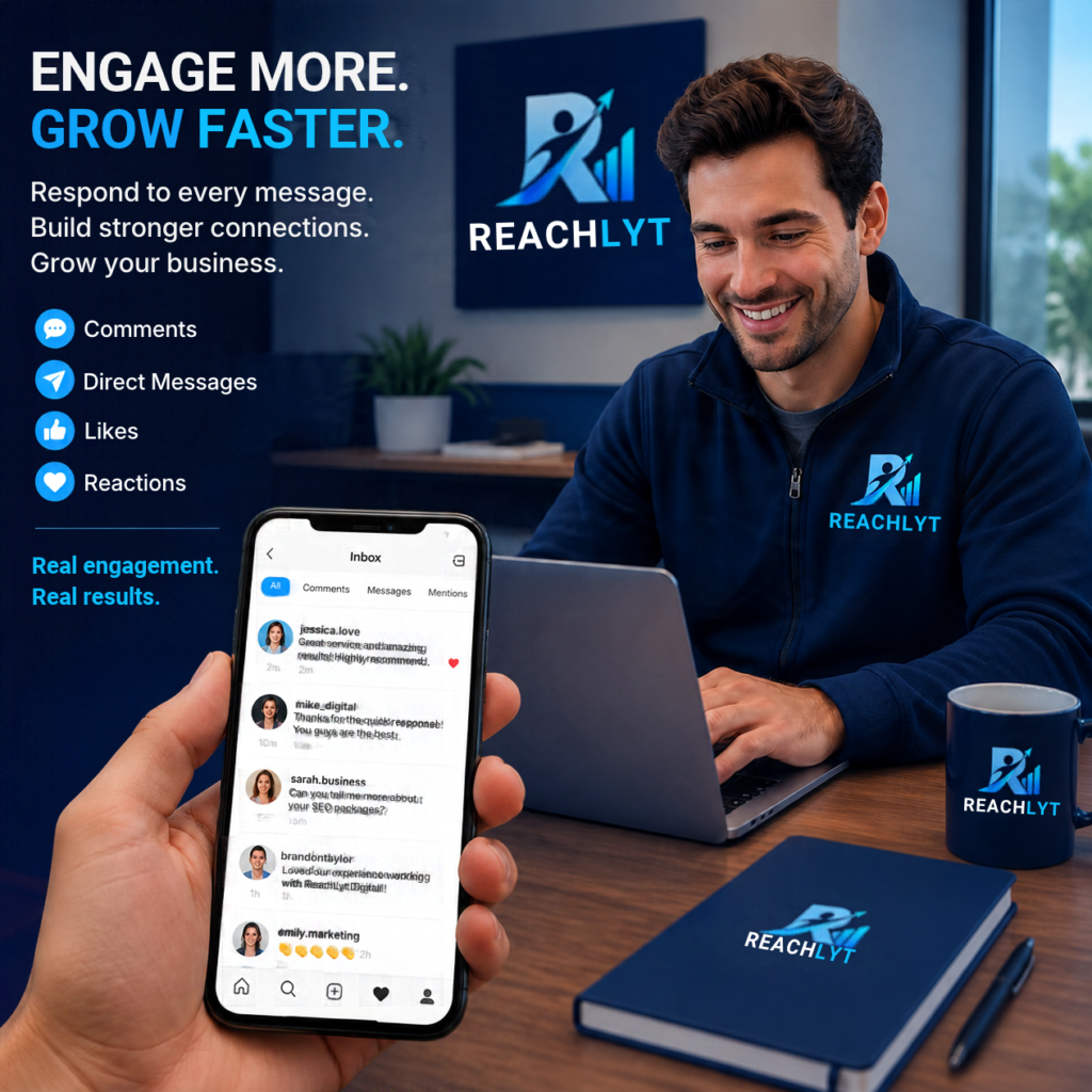Business owner responding to customer comments and direct messages on social media, building engagement and strengthening customer relationships through online communication.